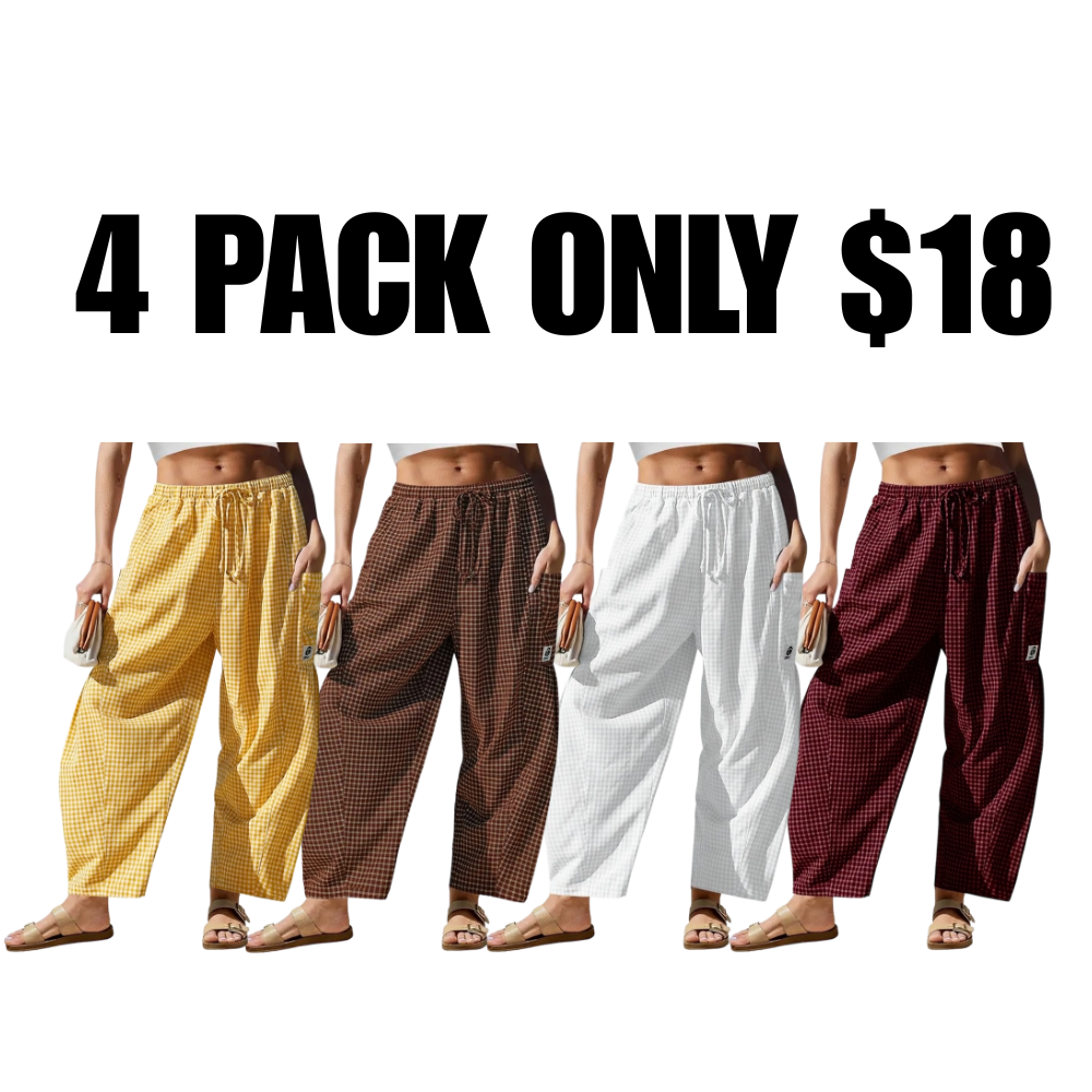 Womens Wide Leg Gingham Striped Plaid Pants