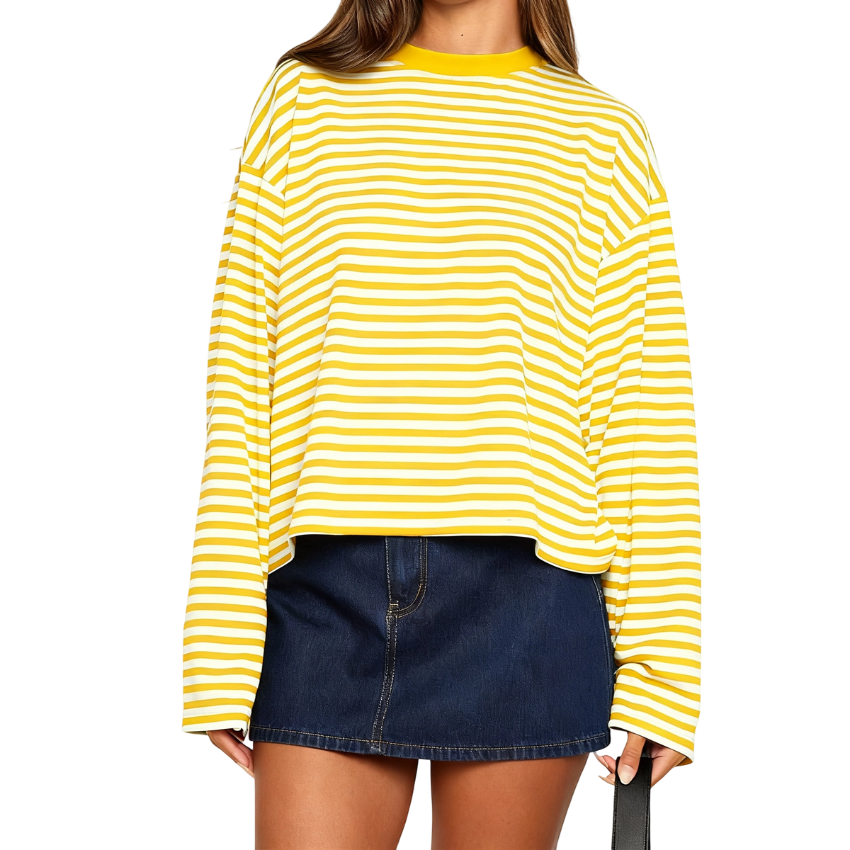 Women Long Sleeve Crew Neck Loose Striped T Shirt