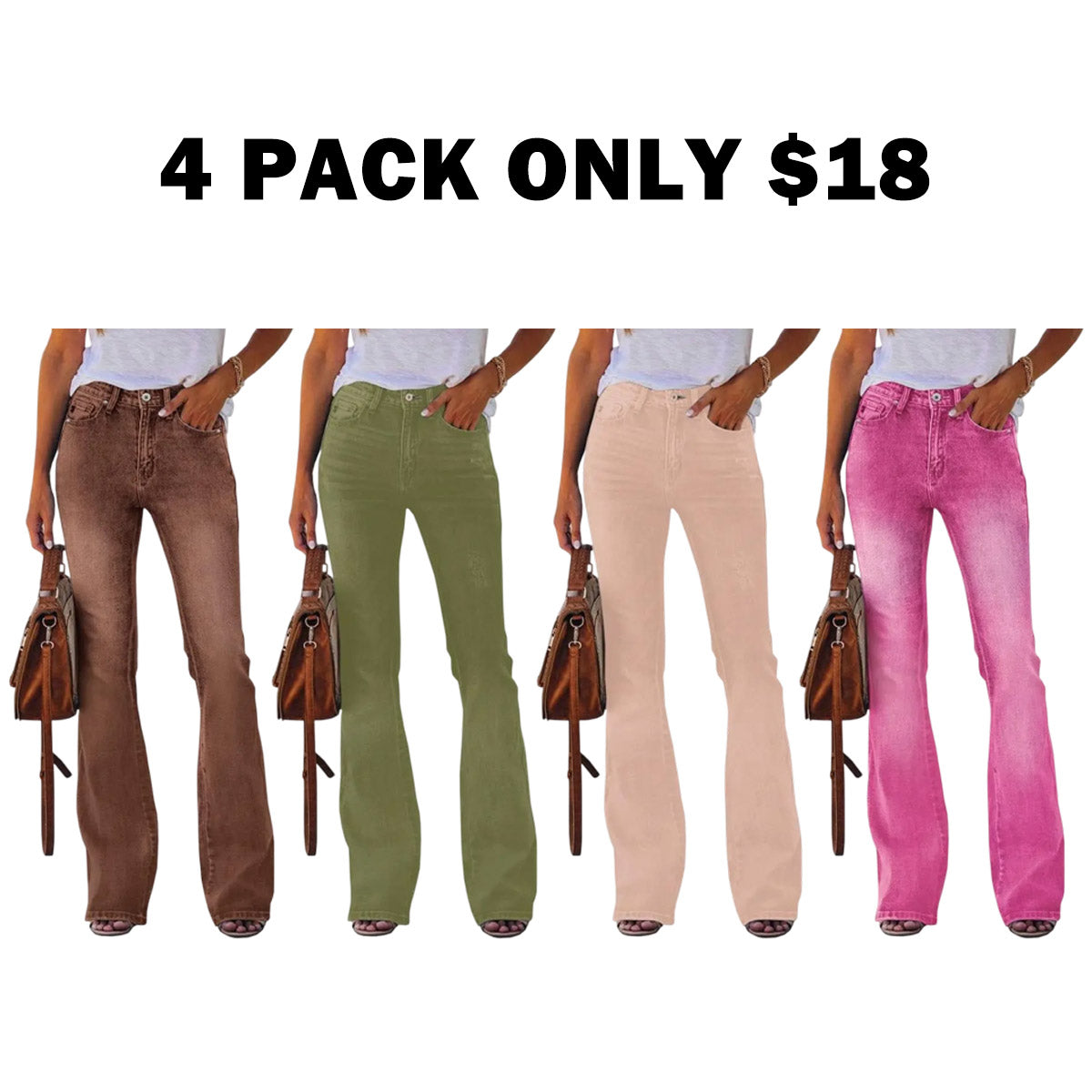 Women‘s High Waisted Flare Stretch Boyfriend Casual Denim Pants