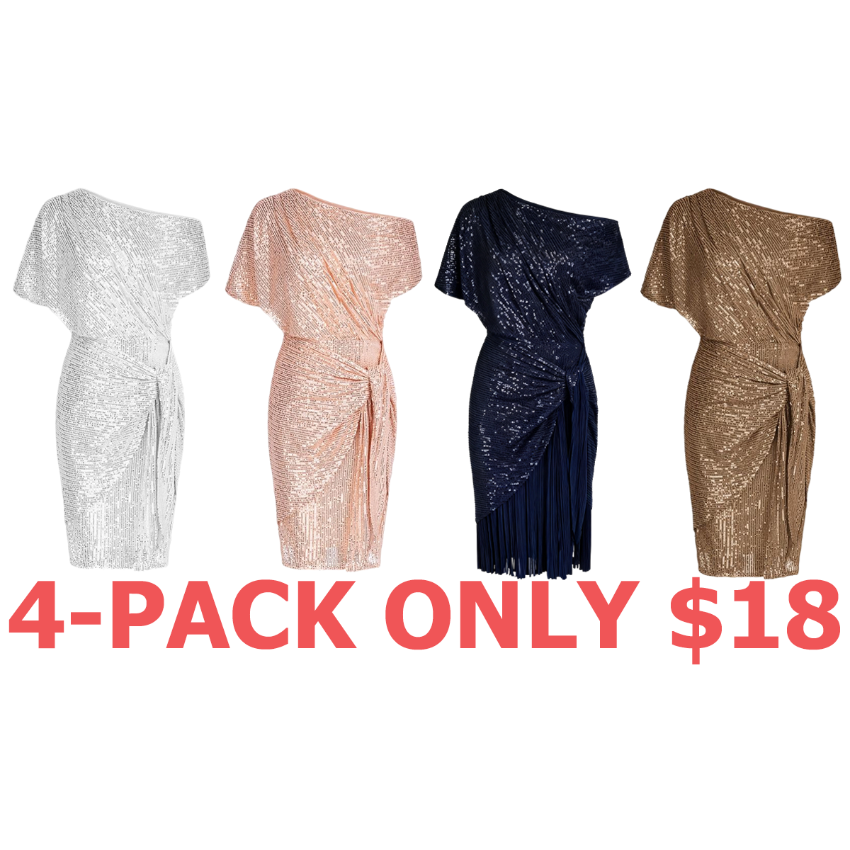Women Sequined Party Dress Short Sleeve Asymmetric Off Shoulder Bodycon Dress