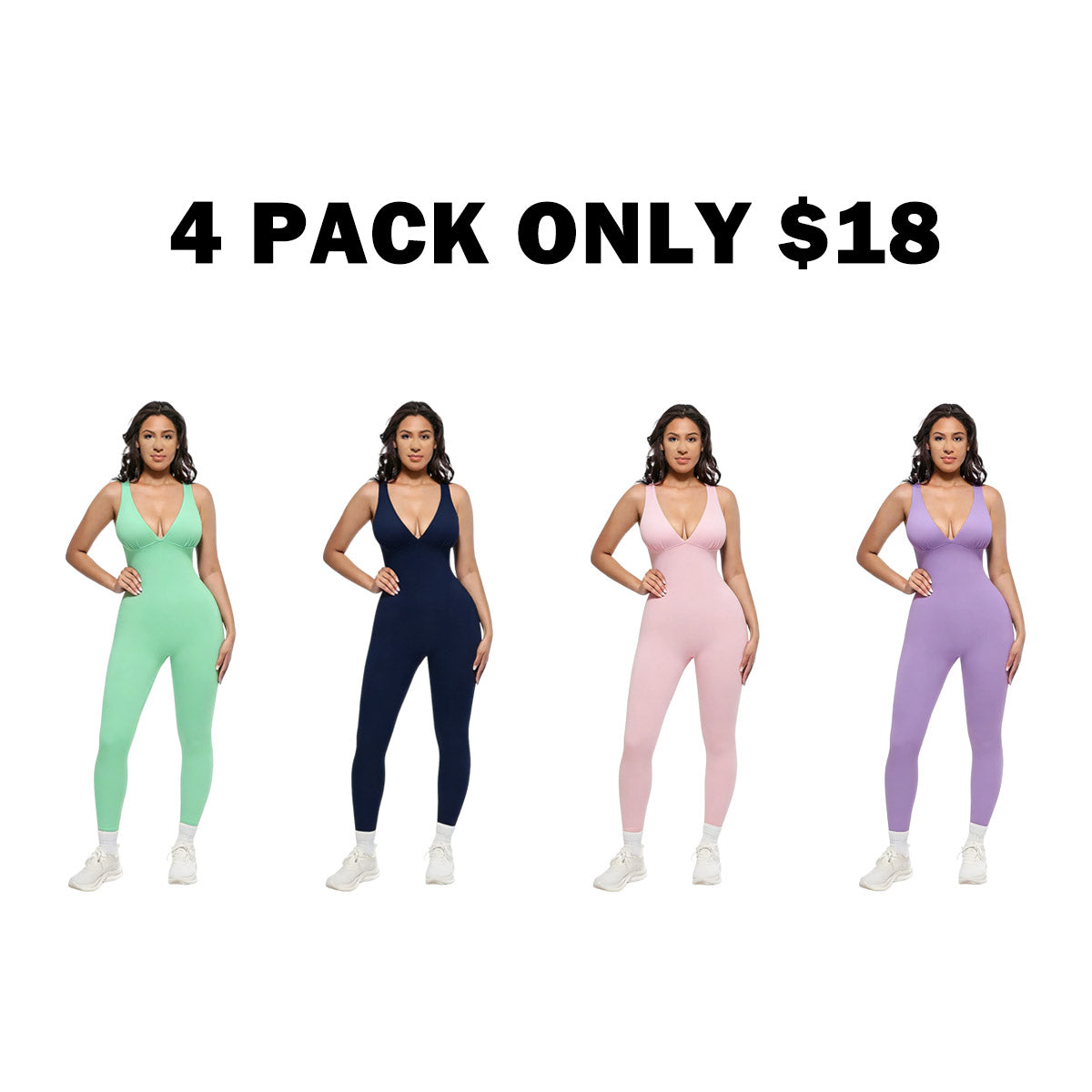 Deep V High-Waisted Tummy Control Jumpsuit