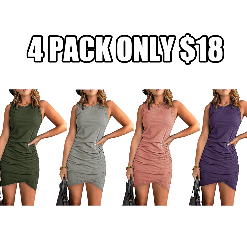 Women's solid color pleated wrap dress