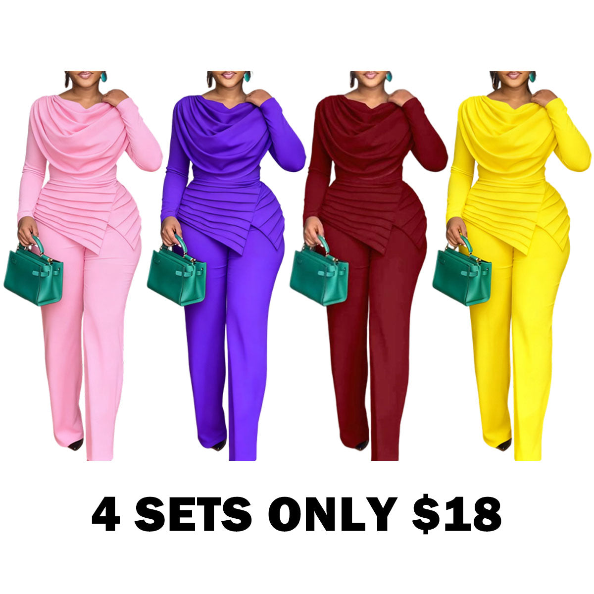 Cowl Neck Asymmetrical Patchwork Ruched Jumpsuit