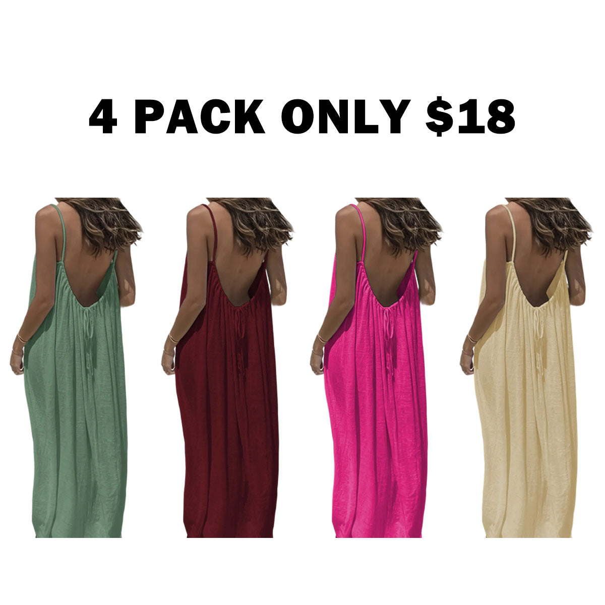 Women's Solid Color Backless Spaghetti Strap Cami Dress