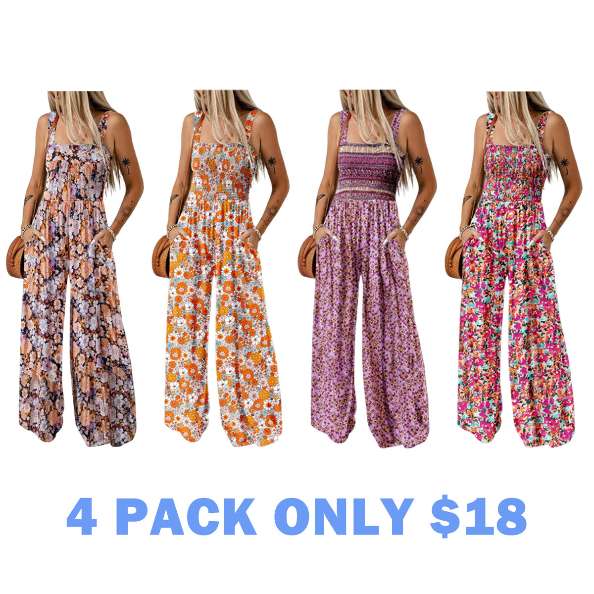 Women's Casual Loose Overalls Sleeveless Printed Rompers