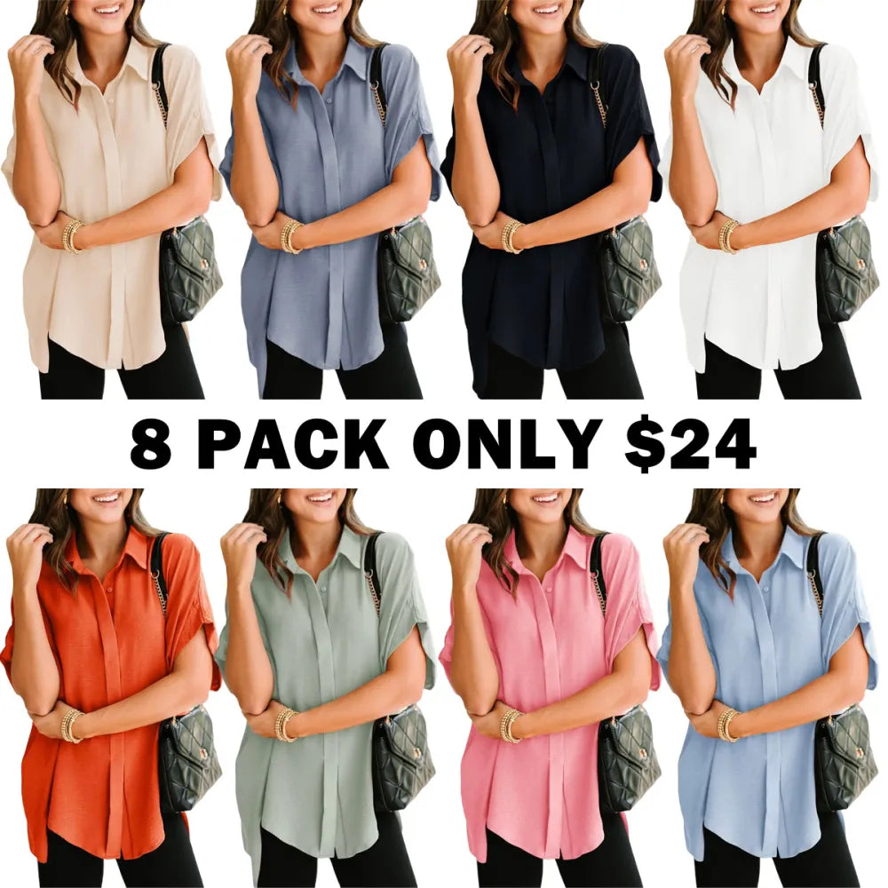 Women's Solid Short Sleeve Blouses