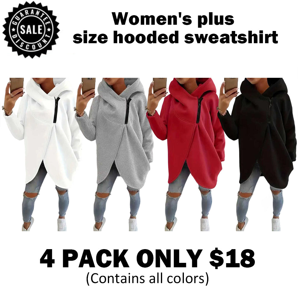 Women'S Plus Size Hooded Sweatshirt, Half-Zip Fashion Design
