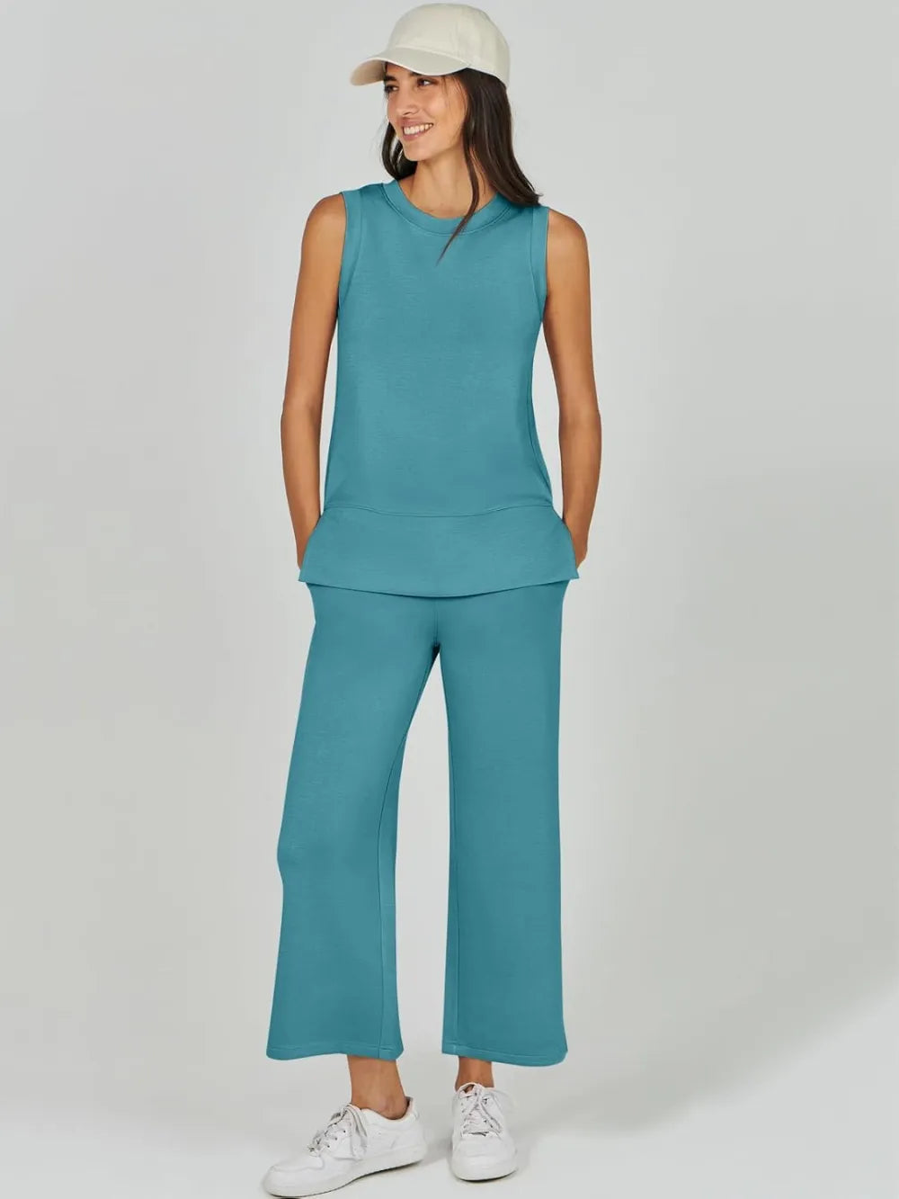 Women's 2 Piece Sets Summer Outfits Sleeveless Wide Leg Tracksuits Casual Sweat Sets Lounge Sweatsuits