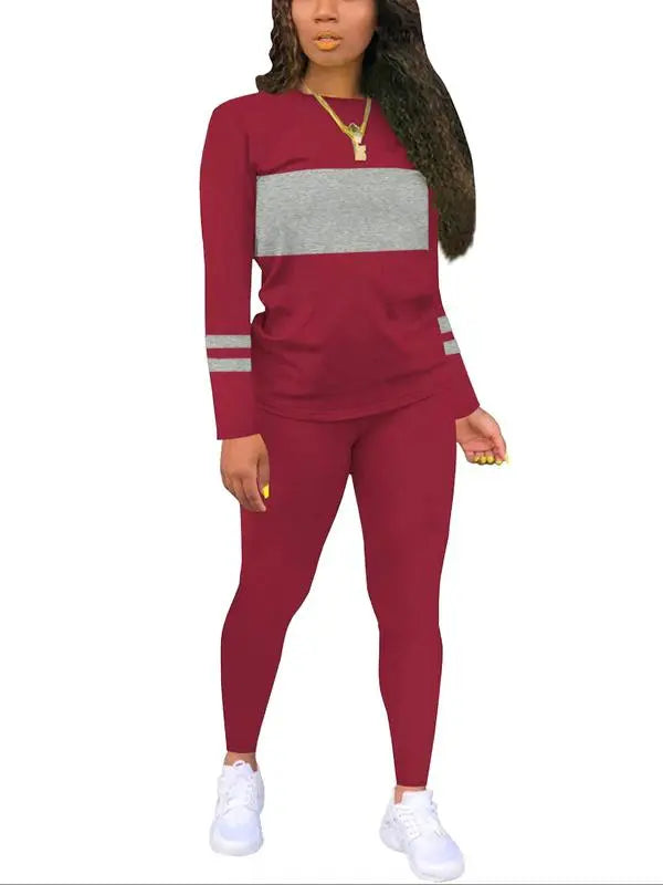 Women's Colorblock Round Neck & Plain Skinny Pants
