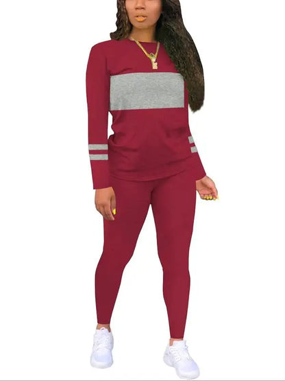 Women's Colorblock Round Neck & Plain Skinny Pants