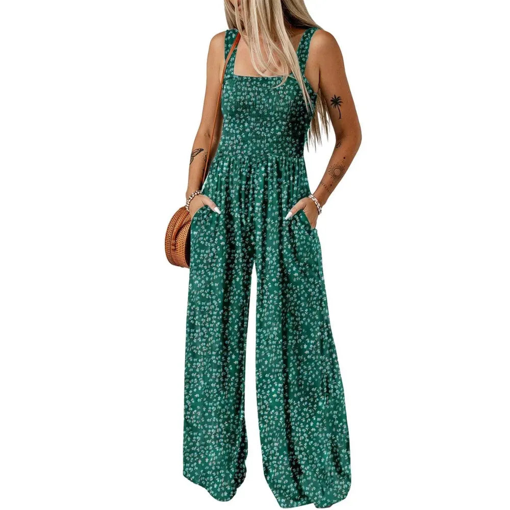 Women's Casual Loose Overalls Sleeveless Printed Rompers