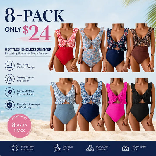 One Piece Swimsuit Ruffle Bathing V Neck Ruched