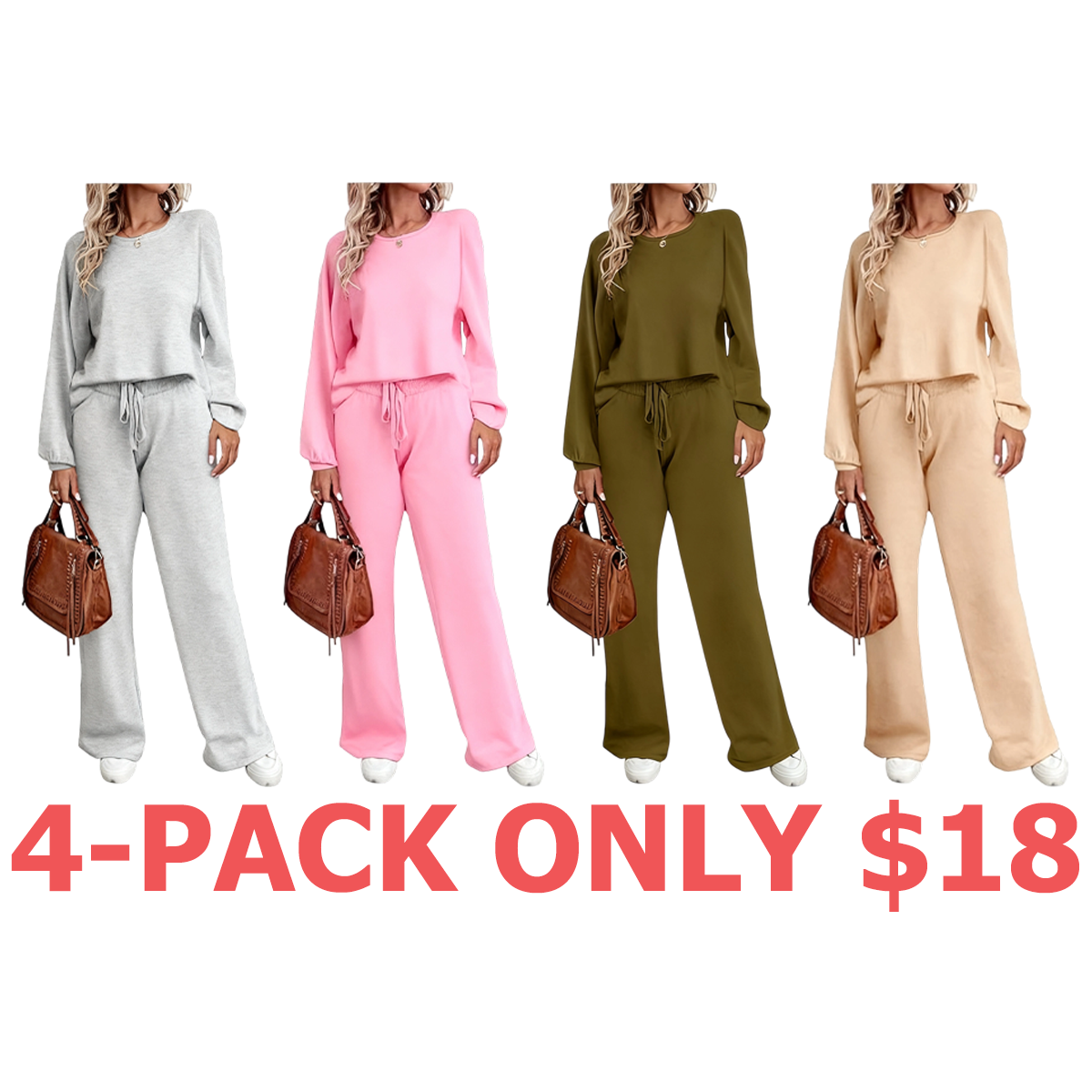 Womens Fall Winter Casual Solid Knitted 2 Piece Sets Long Sleeve Hoodie