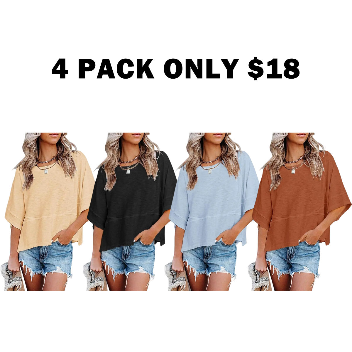 Women's Casual Batwing Half Sleeve T-Shirts