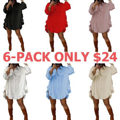 Women's Plain Ruffle Trim Button Front Blouse