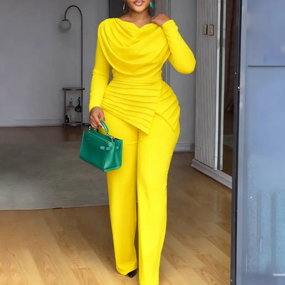 Cowl Neck Asymmetrical Patchwork Ruched Jumpsuit