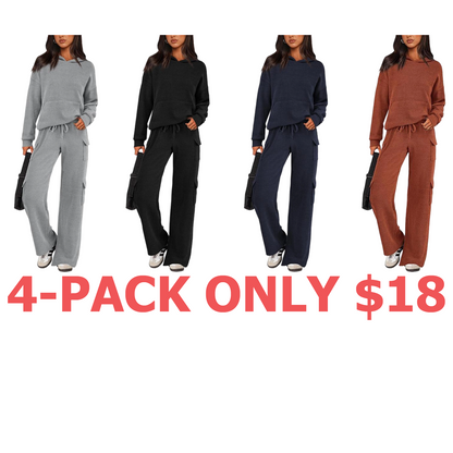 Womens Fall Outfit 2-Piece Knitted Sets Hoodie Tracksuits Wide Leg Pants With Pocket And DrawString Long Sleeve Hooded Kangoroo Pocket Tops Knitwear Sporty Loungwear, Womenswear Travel Outfit