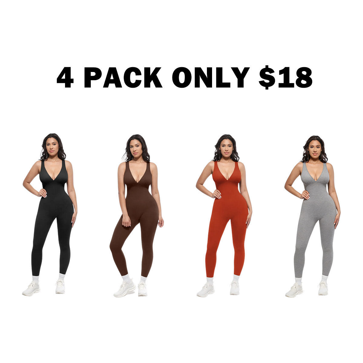 Deep V High-Waisted Tummy Control Jumpsuit