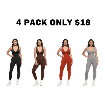 Deep V High-Waisted Tummy Control Jumpsuit