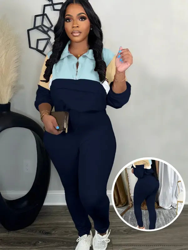 2-piece Colorblock Tracksuit Sets