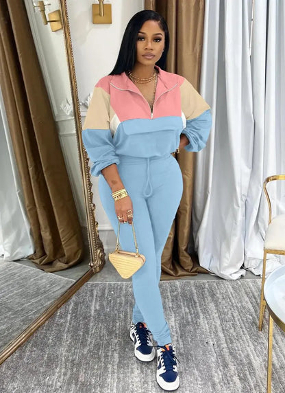 2-piece Colorblock Tracksuit Sets