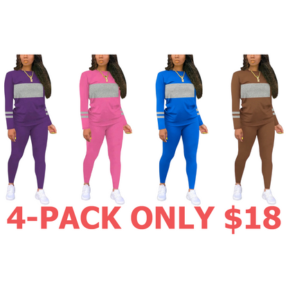 Women's Colorblock Round Neck & Plain Skinny Pants