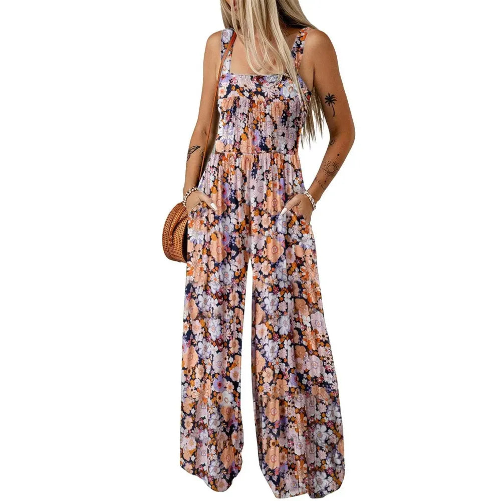 Women's Casual Loose Overalls Sleeveless Printed Rompers