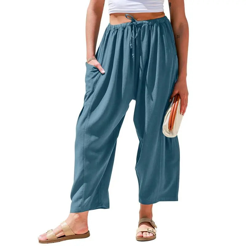 Women'S Linen Beach Harem Pants With Pockets