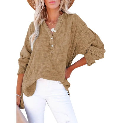 Women's Casual Button V Neck Long Sleeve Shirts