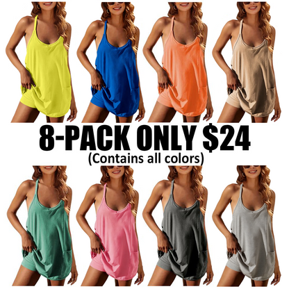 Women's Summer Sleeveless Mini Dress, Casual Sporty Dress, Short Tennis Skirt with Pockets