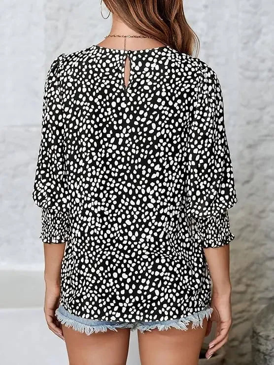 Cicy Bell Women's Polka Dot 3/4 Sleeve Blouse Tops Ladies Casual Office Work Crew Neck T-Shirt Spring Soft Crewneck