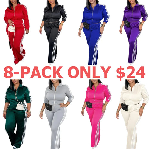 Women's Casual Long Sleeve Zip Up Jacket & Pants Set for Spring & Fall