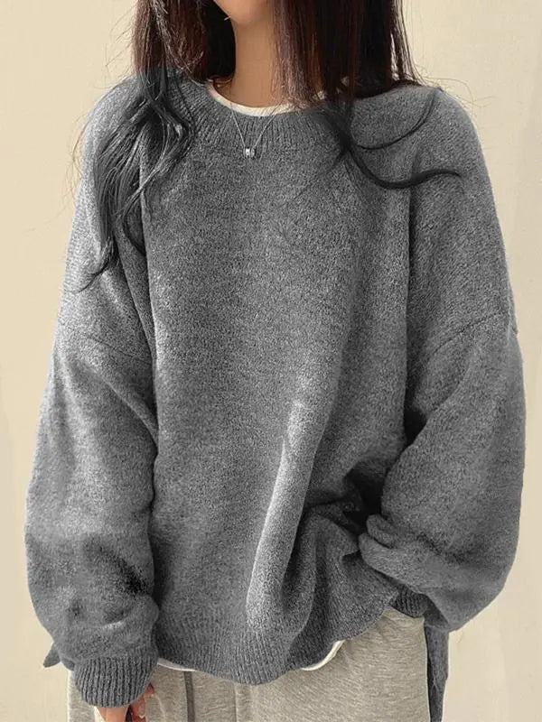 Drop Shoulder Split Hem Sweater