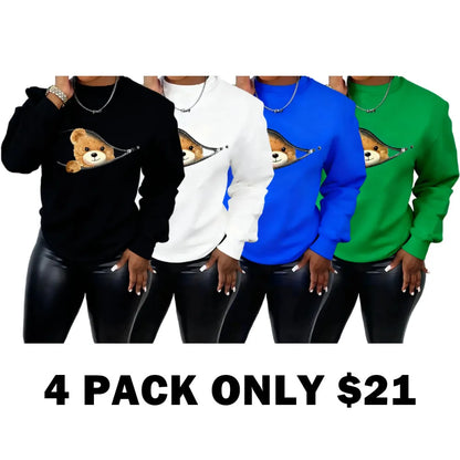 Women's Cartoon Bear Print Pullover