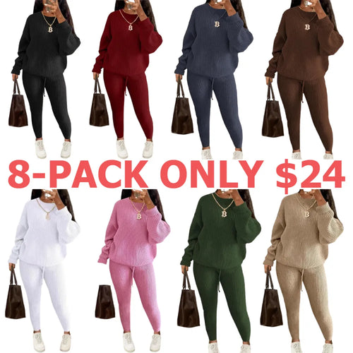 Women's Solid Drop Shoulder Long Sleeve Sweater & Drawstring Waist Pants Set