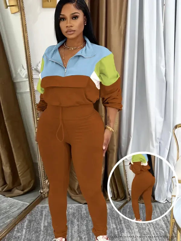 2-piece Colorblock Tracksuit Sets