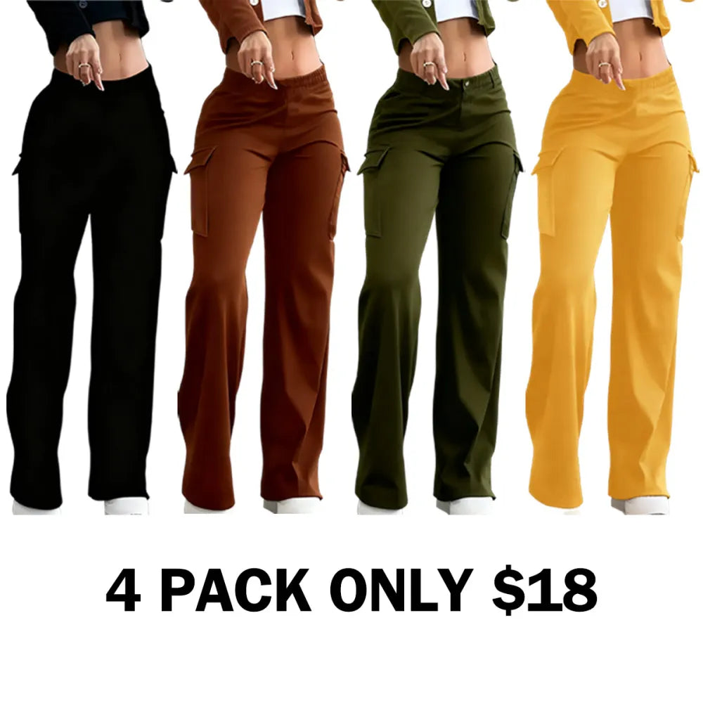 Solid Color Flap Pocket Pants