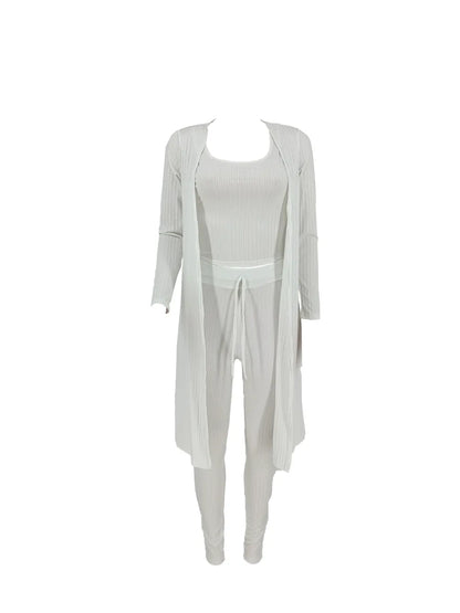 Women 3 Piece Wide Leg Pants Set Casual Long Sleeve Jacket Cardigan With Solid Tank Pants Set Dinner Suit Women