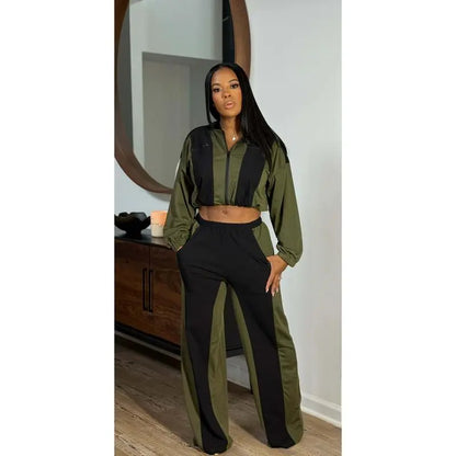 Color block straight pants set