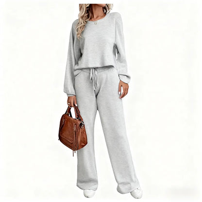 Womens Fall Winter Casual Solid Knitted 2 Piece Sets Long Sleeve Hoodie