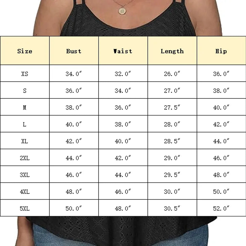 Womens Tank Tops Spaghetti Strap Camisoles Eyelet Embroidery Scoop Neck Tops