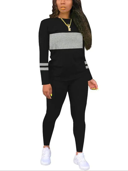 Women's Colorblock Round Neck & Plain Skinny Pants