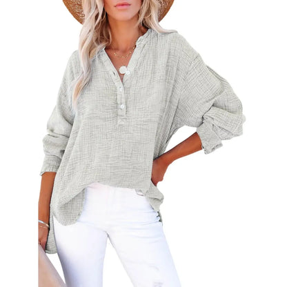 Women's Casual Button V Neck Long Sleeve Shirts