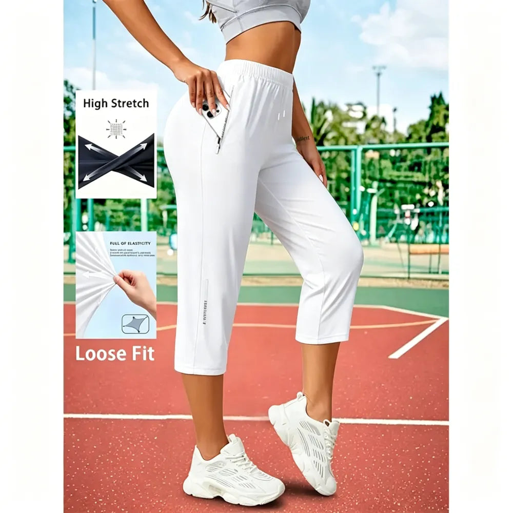 Women’s ice silk breathable high-stretch capri pants