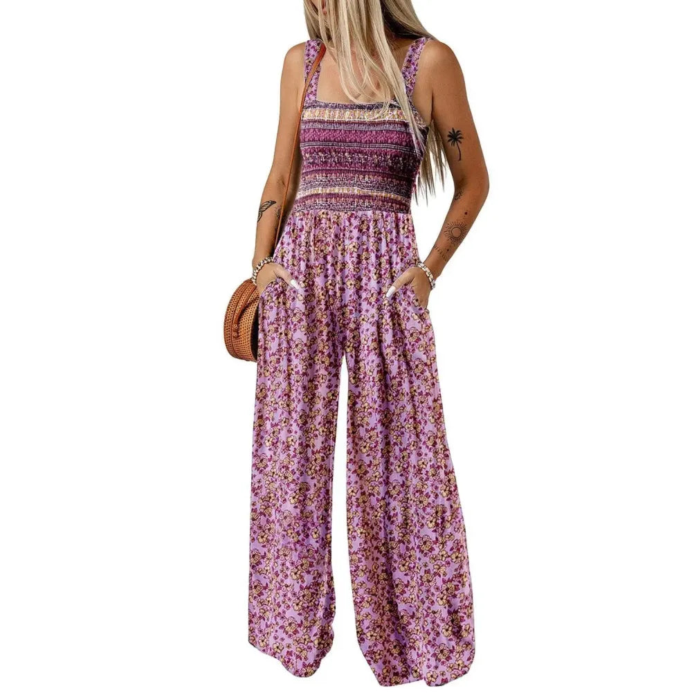 Women's Casual Loose Overalls Sleeveless Printed Rompers
