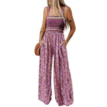 Women's Casual Loose Overalls Sleeveless Printed Rompers