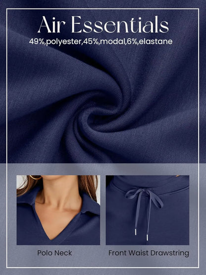 Women's 2 Piece Sets Outfits Casual Long Sleeve Sweatsuits Polo Top and Wide Leg Pants Matching Sets