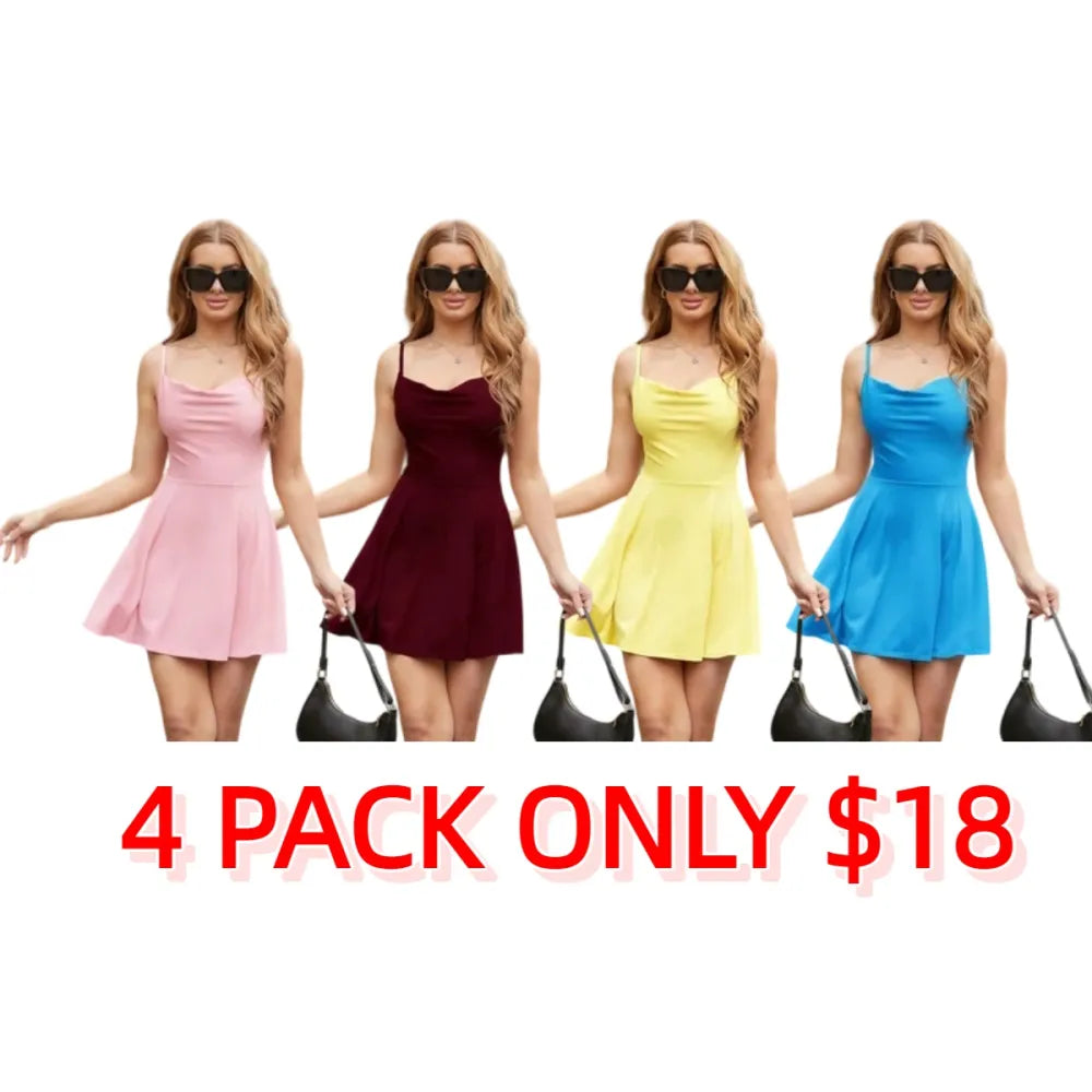 Women's Sleeveless Style Sexy Satin Square Neck Tummy Control with Inbuilt Bra Casual