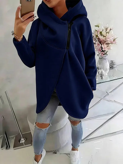 Women'S Plus Size Hooded Sweatshirt, Half-Zip Fashion Design