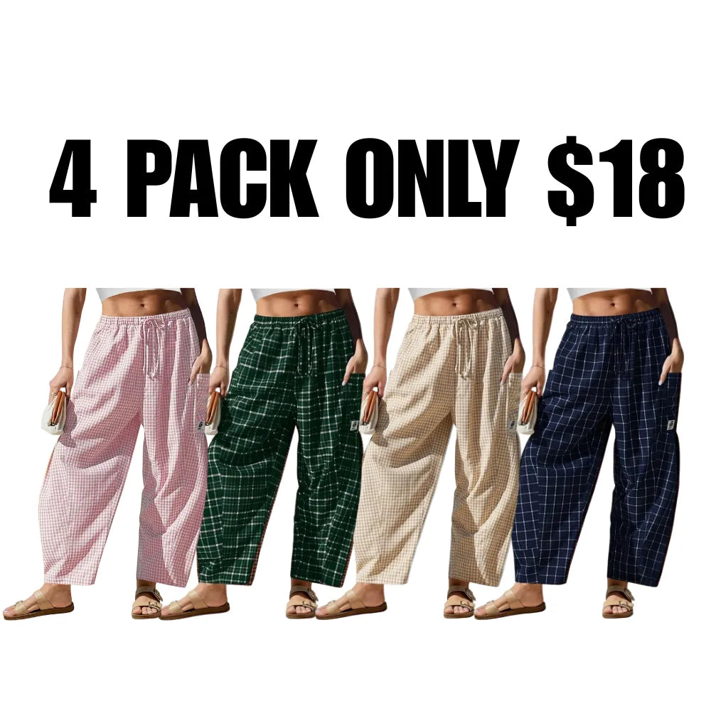 Womens Wide Leg Gingham Striped Plaid Pants